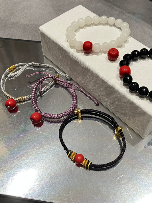 Natural Nephrite Jade & Cinnabar Bracelet｜天然和田玉 天然硃砂手鏈