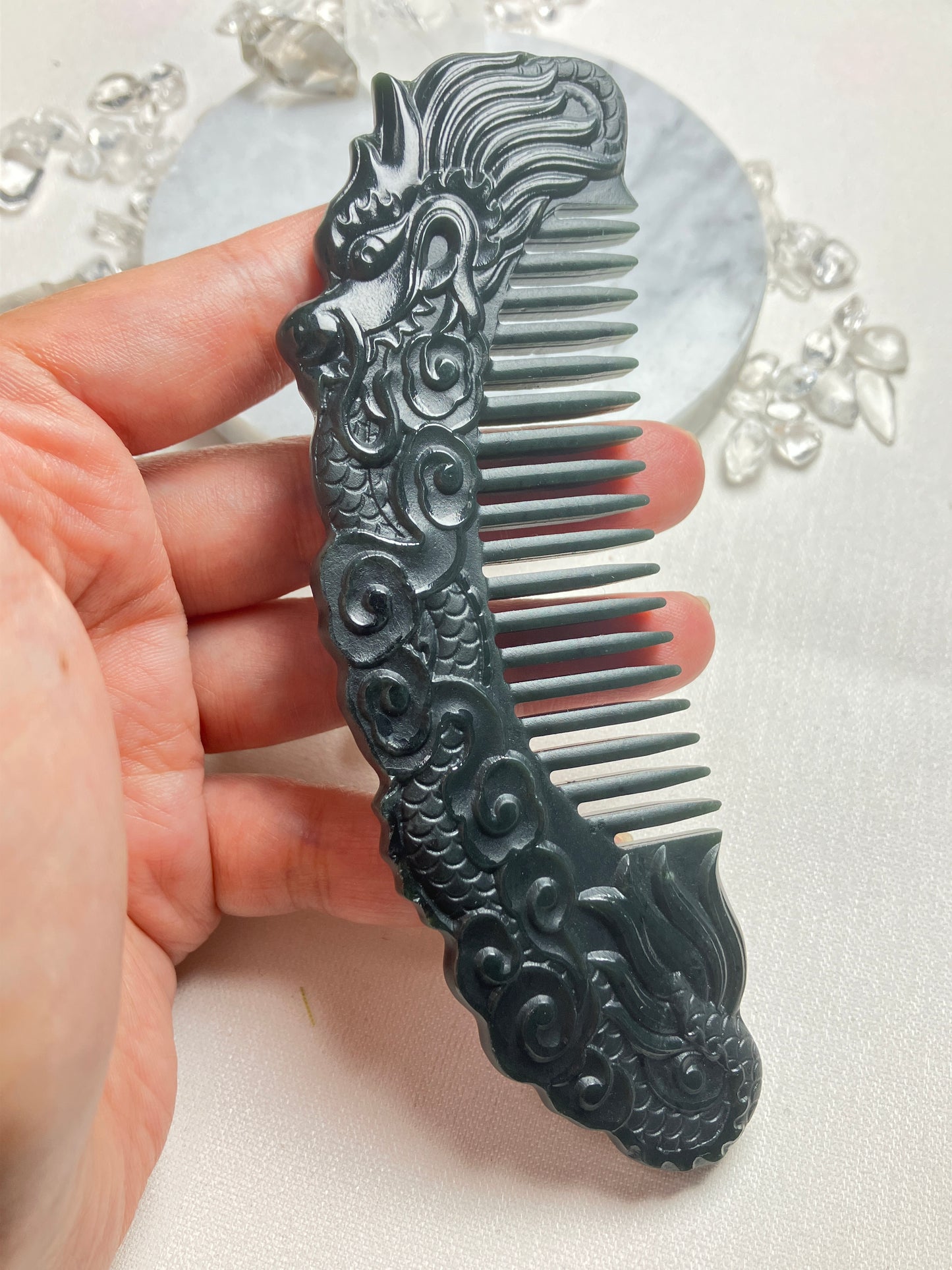 Natural Nephrite Jade Comb 天然和田玉梳(NJHB009)