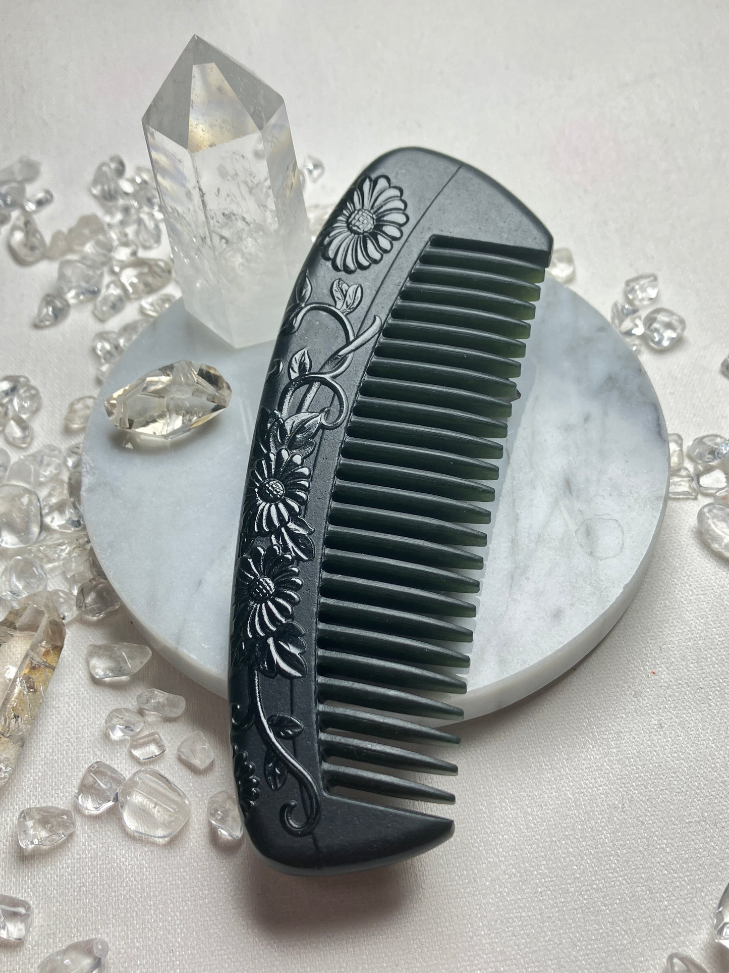 Natural Nephrite Jade Comb 天然和田玉梳(NJHB007）