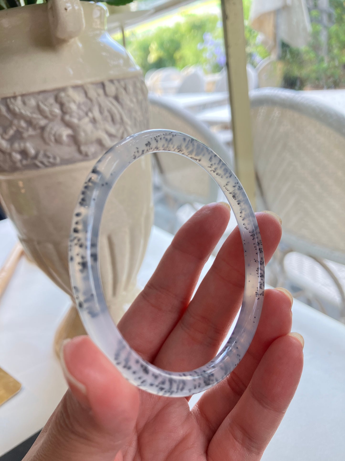 高冰飄花海洋玉髓手鐲 Unique Ocean Chalcedony Agate Bangle