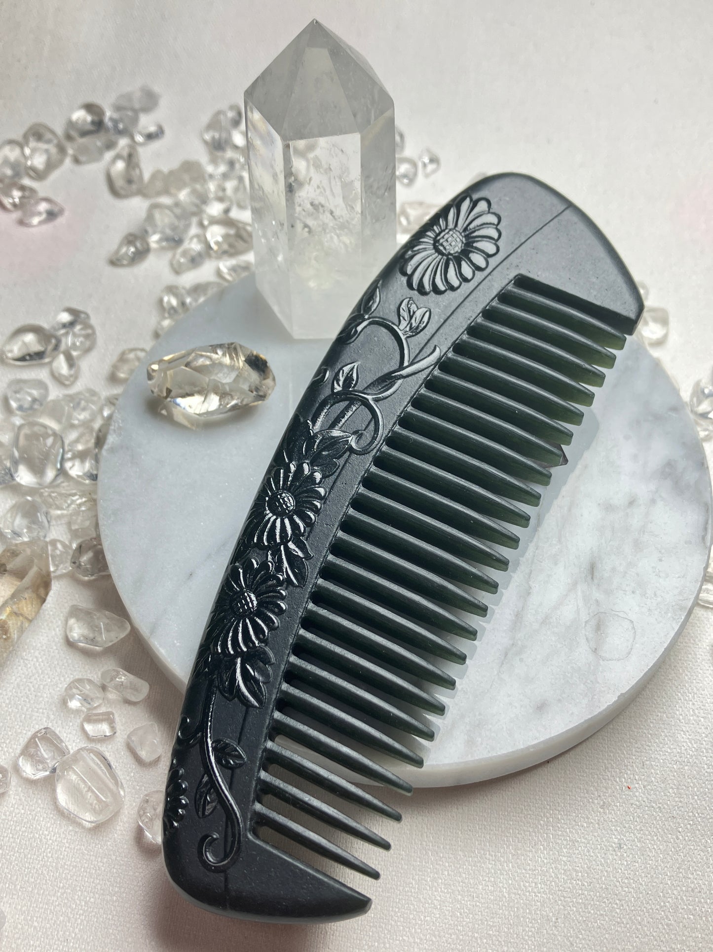 Natural Nephrite Jade Comb 天然和田玉梳(NJHB007）