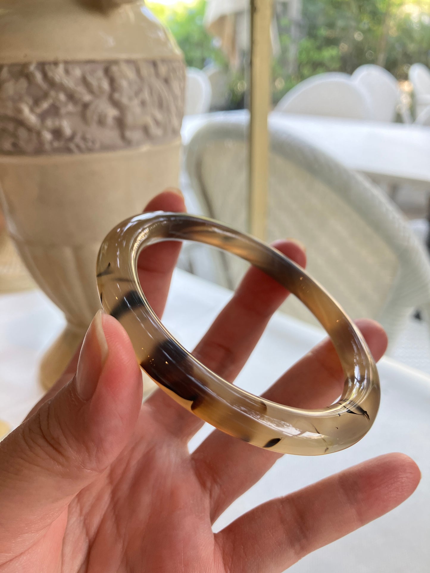 高冰飄花海洋玉髓手鐲Unique Ocean Chalcedony Agate Bangle