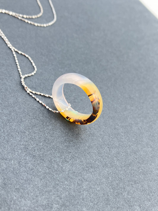 高冰飄花海洋玉髓戒圈吊墜 Unique Ocean Chalcedony Agate Ring pendant