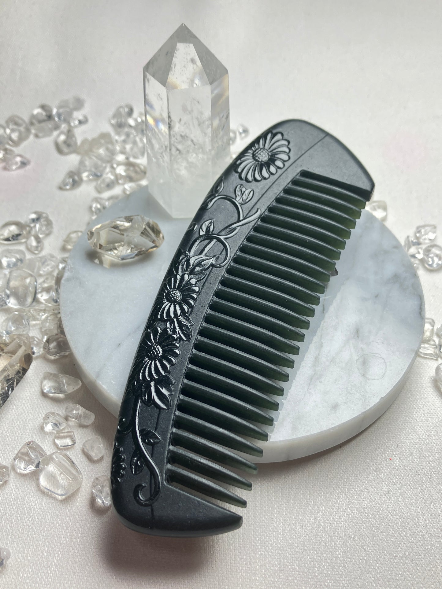 Natural Nephrite Jade Comb 天然和田玉梳(NJHB007）