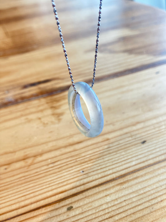 高冰飄花海洋玉髓戒圈吊墜 Unique Ocean Chalcedony Agate Ring pendant