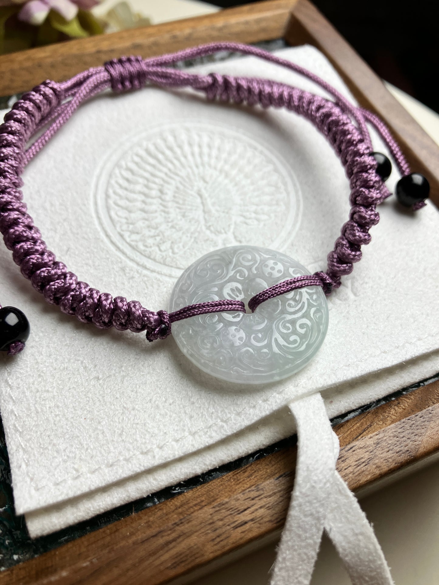 Jadeite Bracelet ｜天然翡翠手繩 雙面雕刻平安扣(JBS00320)