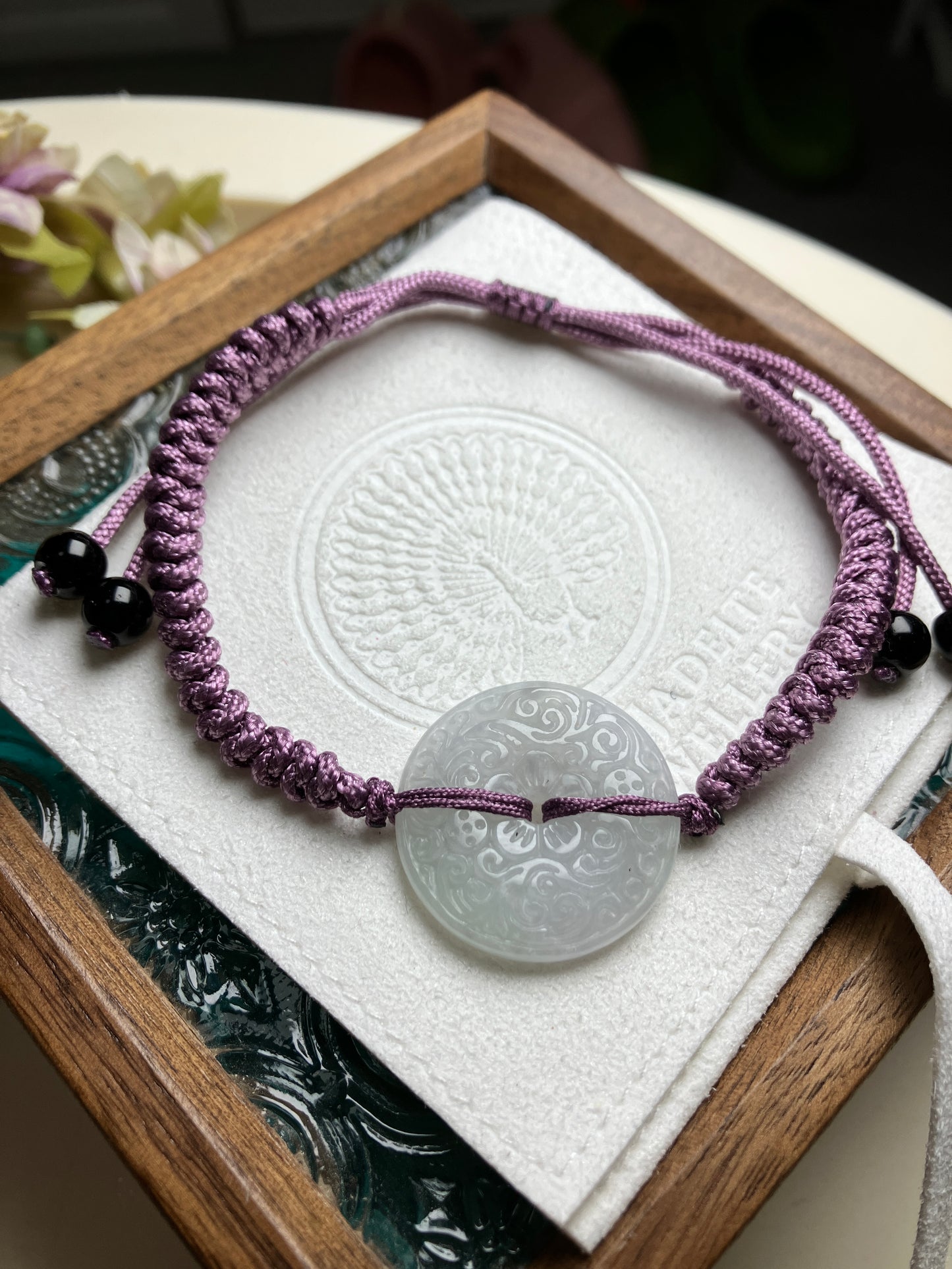 Jadeite Bracelet ｜天然翡翠手繩 雙面雕刻平安扣(JBS00320)