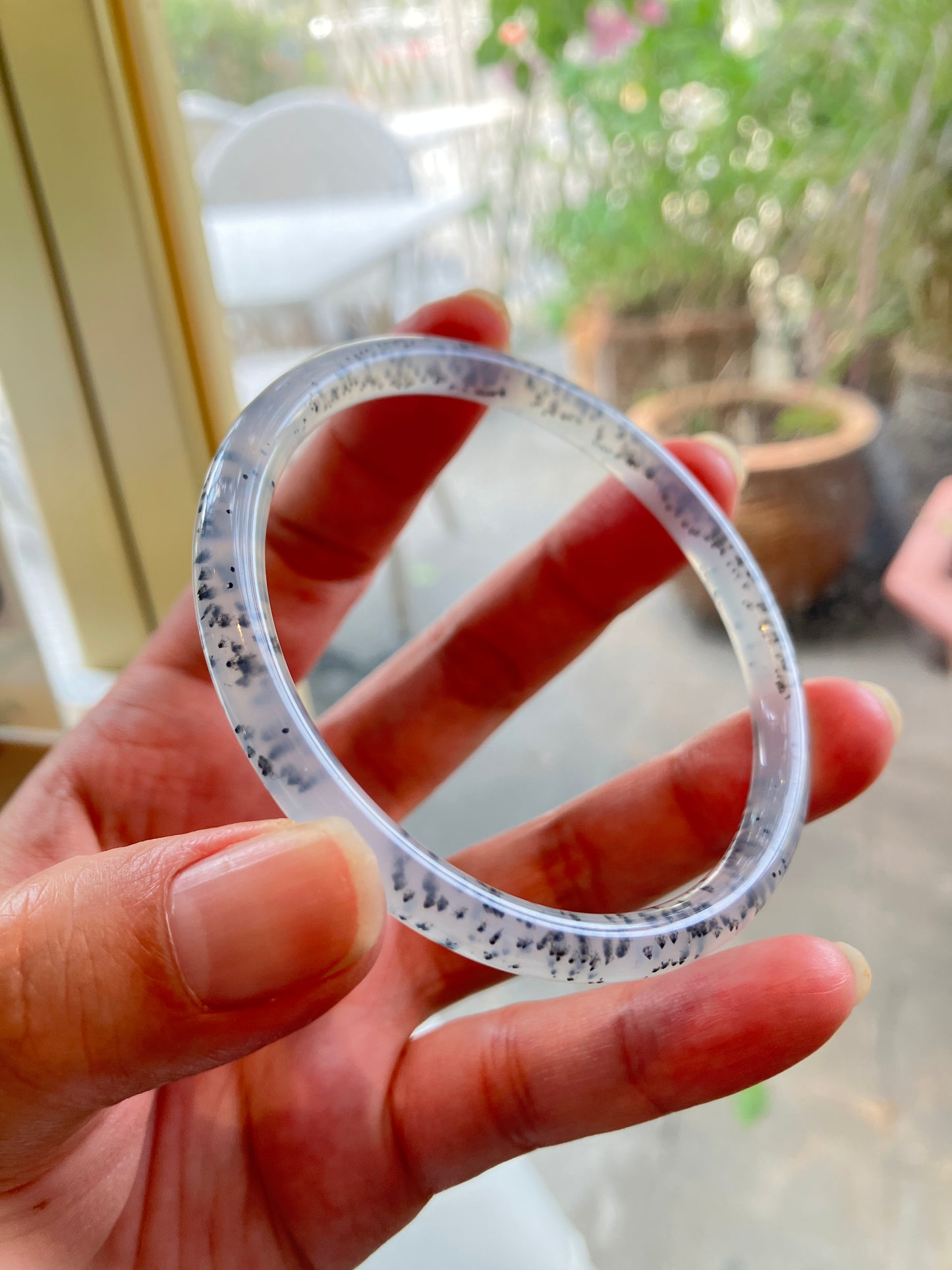 高冰飄花海洋玉髓手鐲 Unique Ocean Chalcedony Agate Bangle