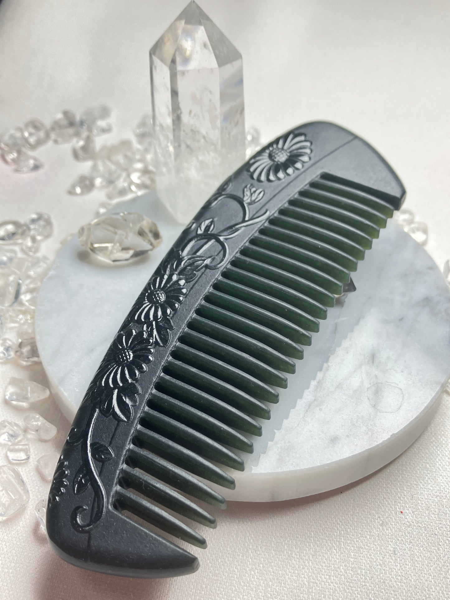 Natural Nephrite Jade Comb 天然和田玉梳(NJHB007）