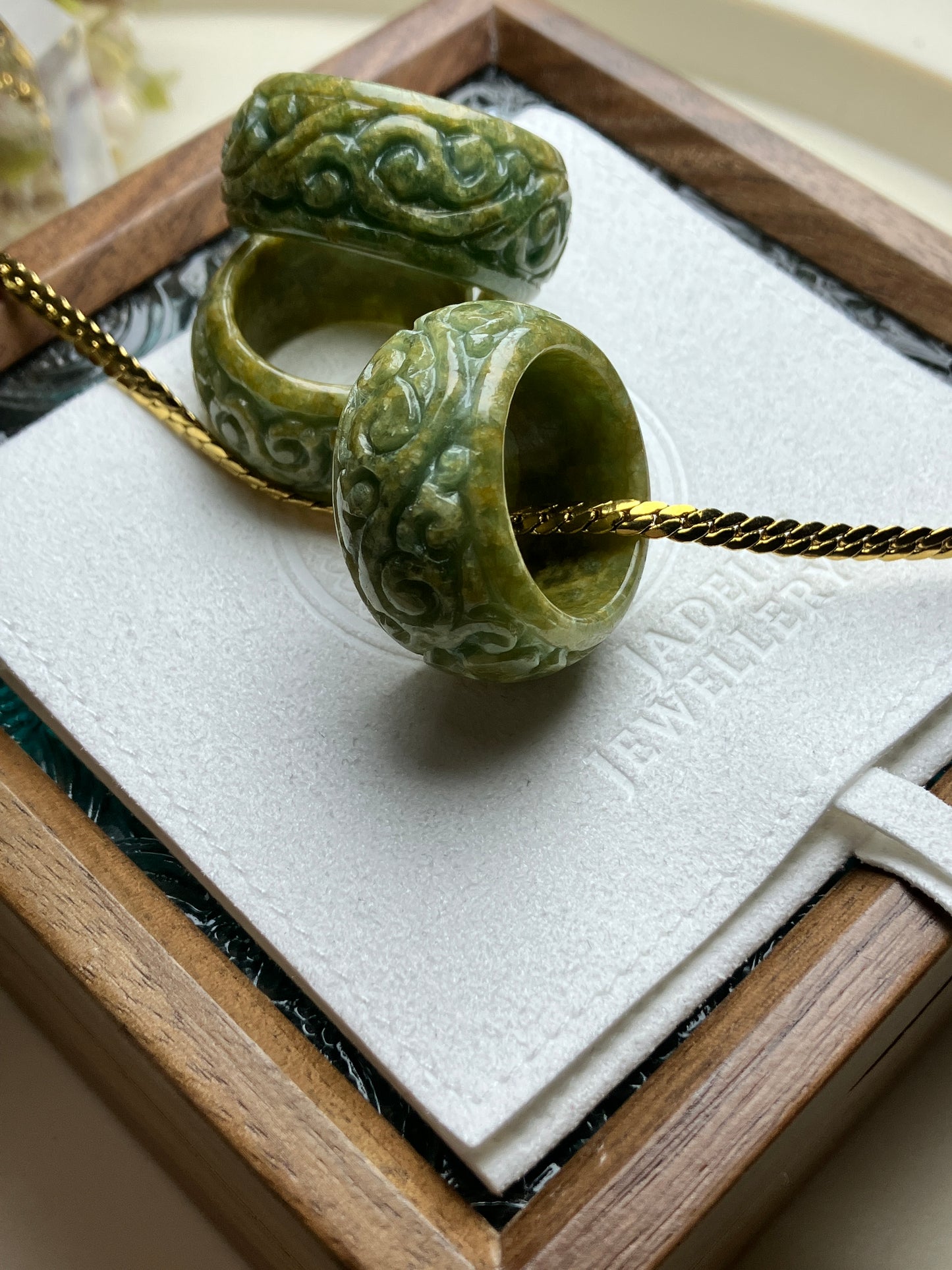 Vintage Jadeite Jade Pendant ｜天然翡翠吊墜介指 黃加綠 精緻復古系列(JV0018-20)