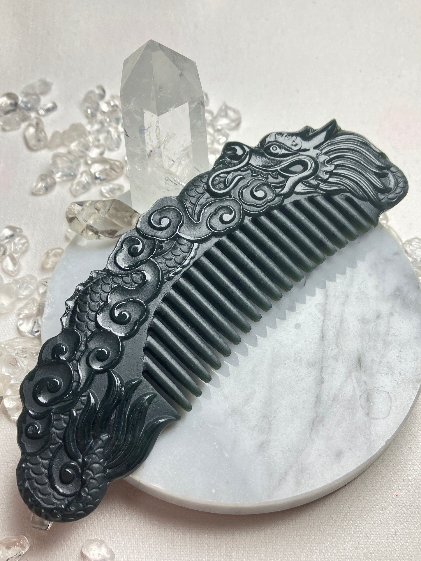 Natural Nephrite Jade Comb 天然和田玉梳(NJHB009)