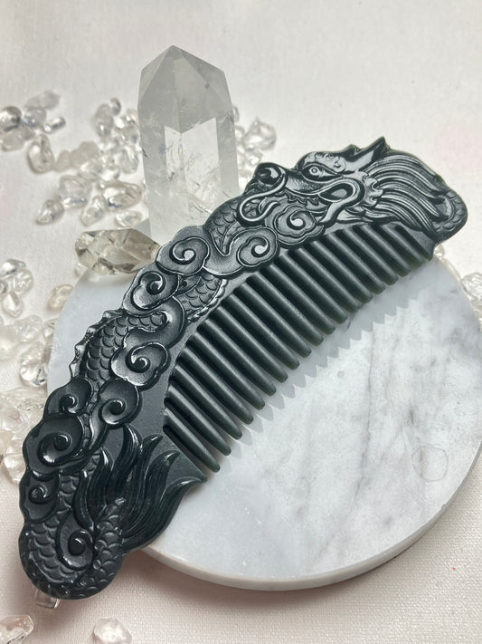 Natural Nephrite Jade Comb 天然和田玉梳(NJHB009)