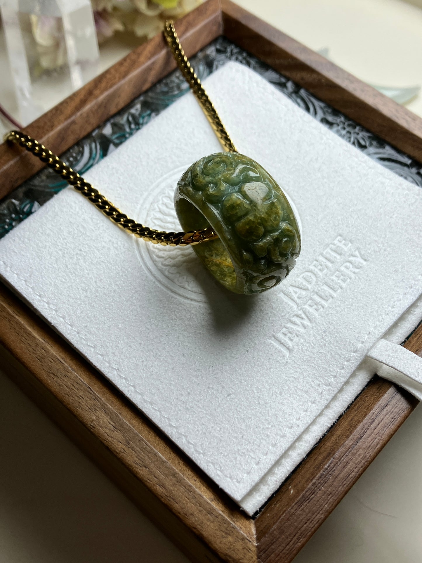 Vintage Jadeite Jade Pendant ｜天然翡翠吊墜介指 黃加綠 精緻復古系列(JV0018-20)