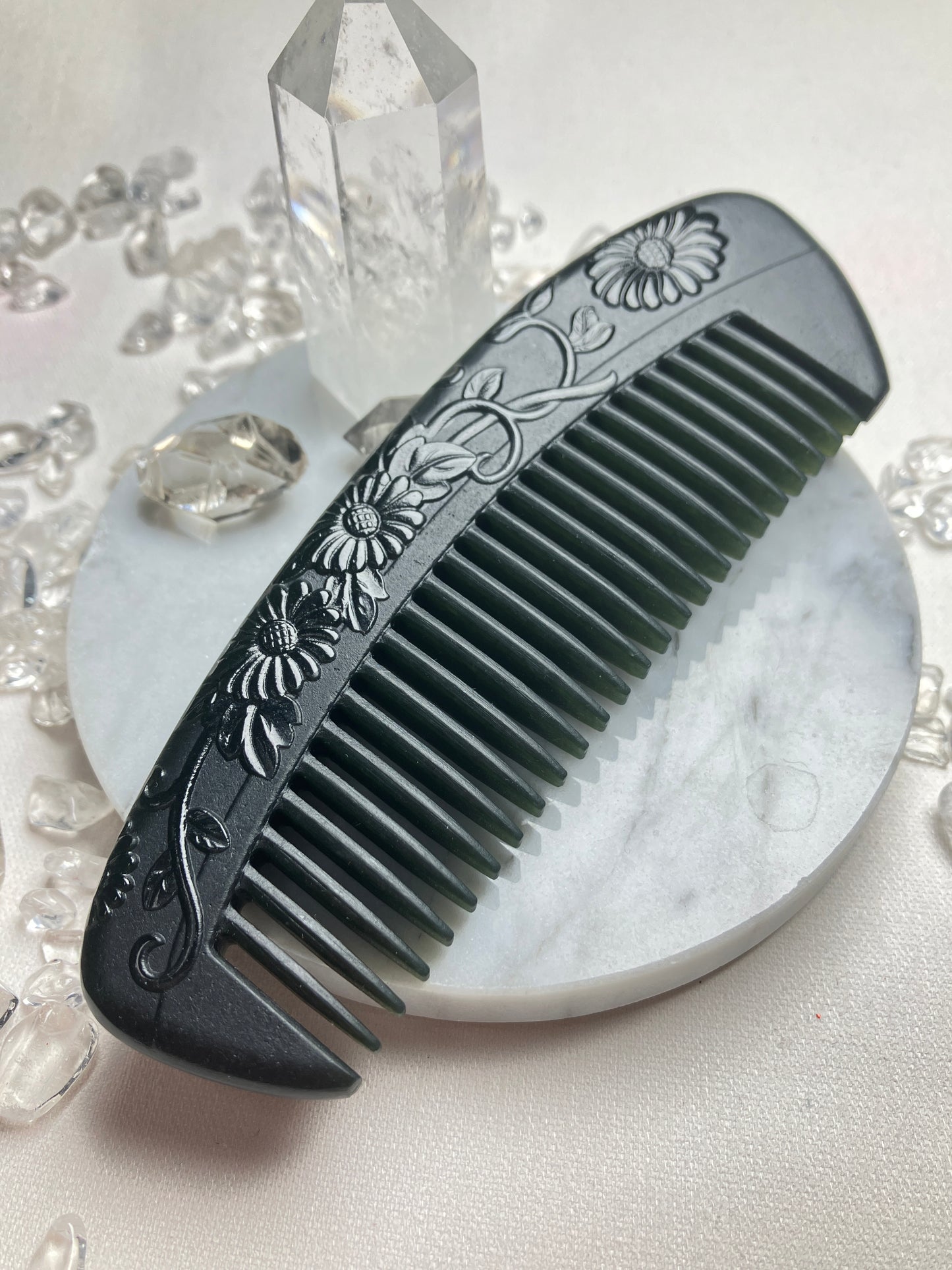 Natural Nephrite Jade Comb 天然和田玉梳(NJHB007）