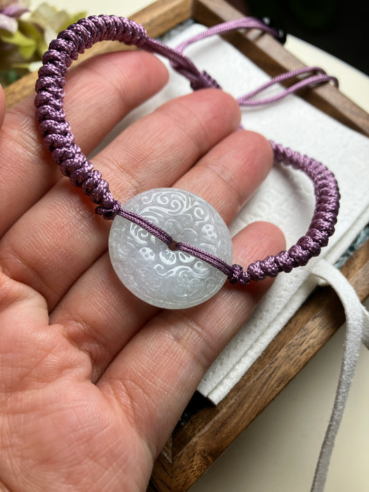 Jadeite Bracelet ｜天然翡翠手繩 雙面雕刻平安扣(JBS00320)