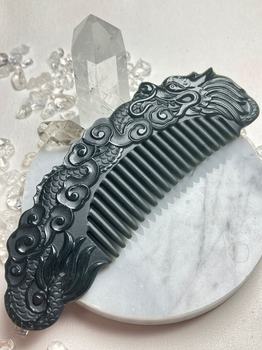 Natural Nephrite Jade Comb 天然和田玉梳(NJHB009)