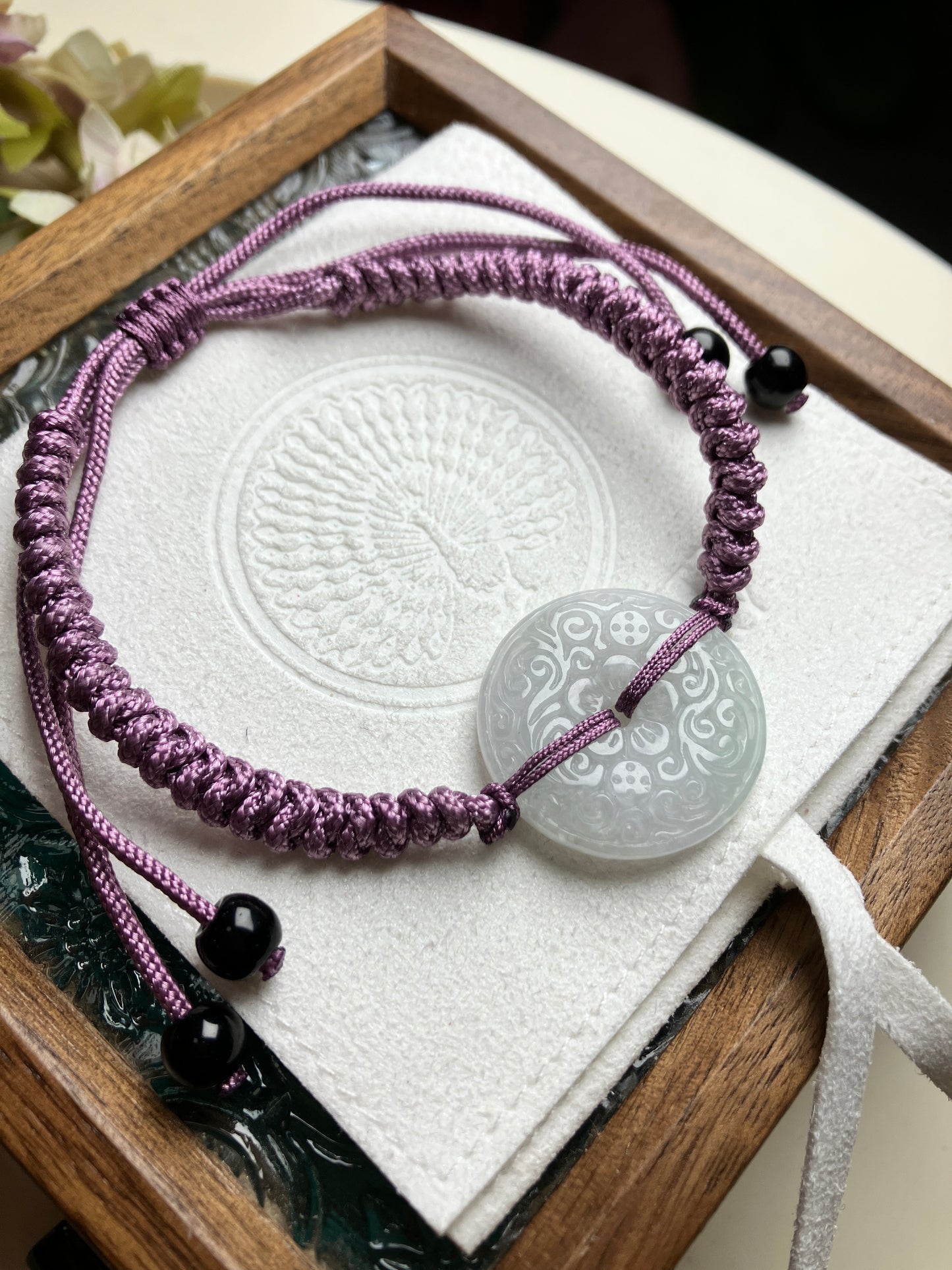 Jadeite Bracelet ｜天然翡翠手繩 雙面雕刻平安扣(JBS00320)