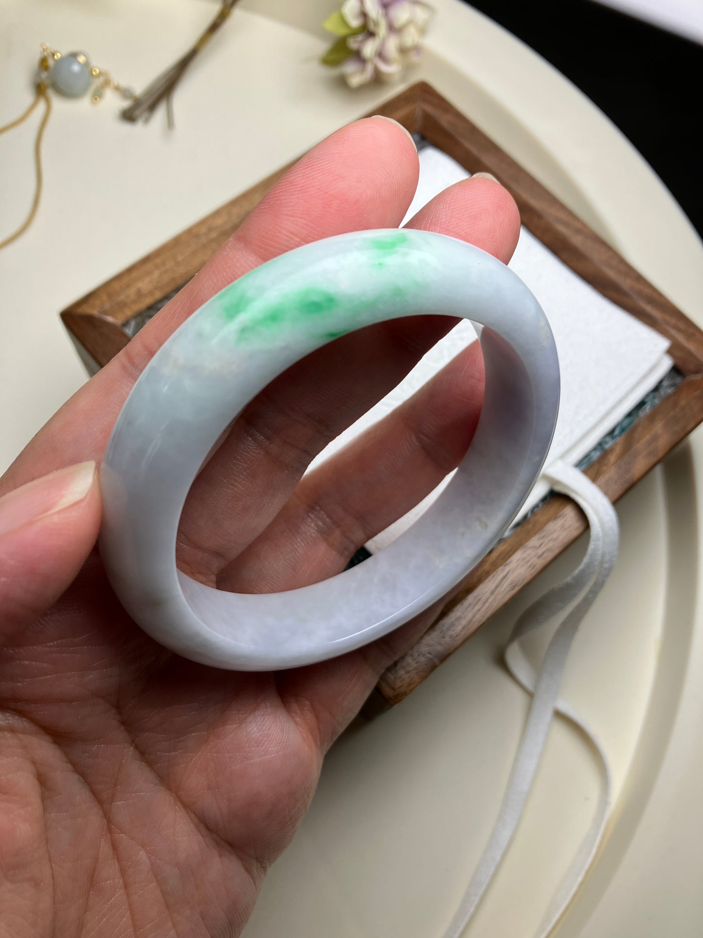 Jadeite Bangle Natural Light Spring Color Round Bar Jade Jadeite (56mm)(JB00237)