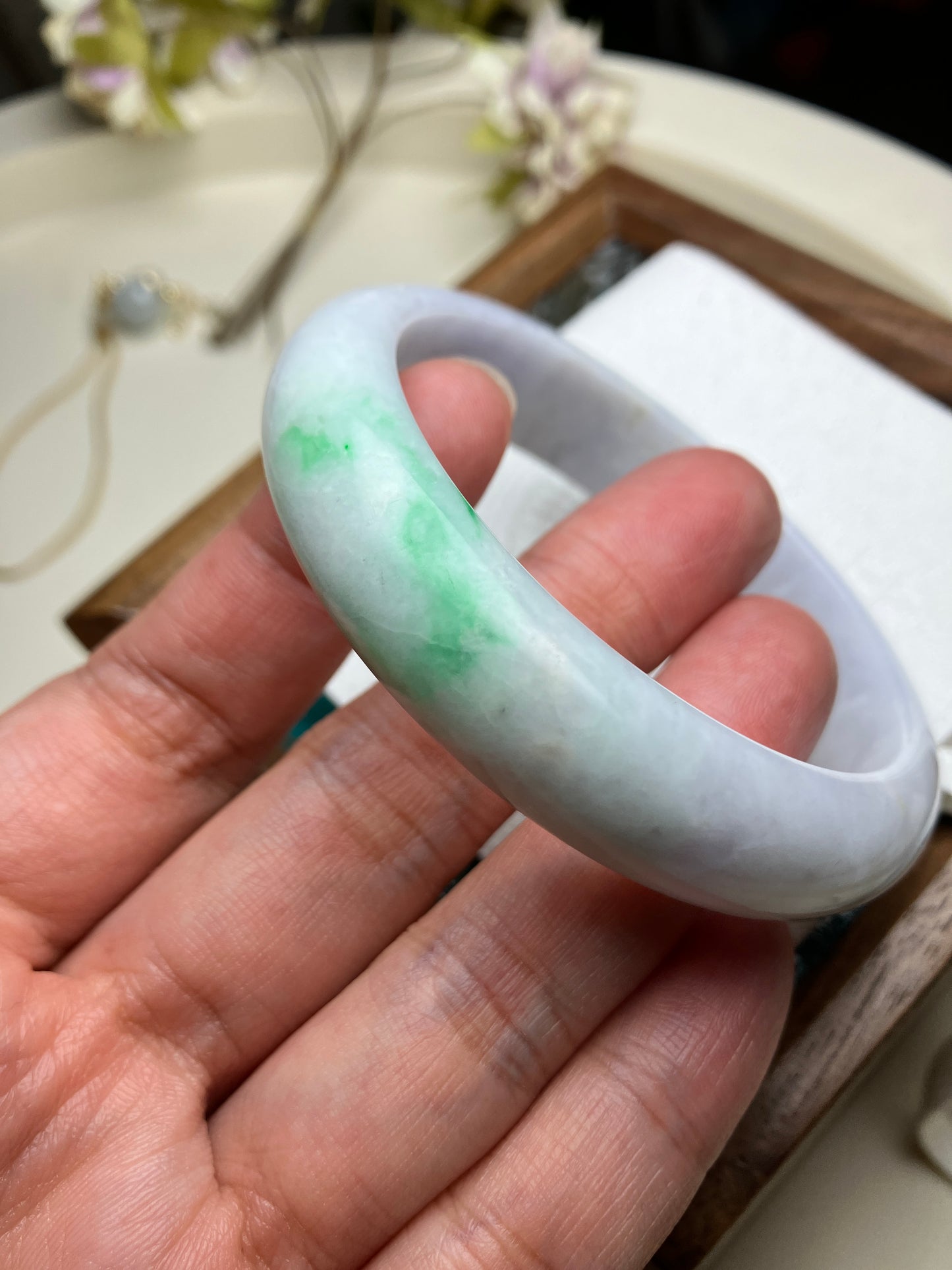 Jadeite Bangle Natural Light Spring Color Round Bar Jade Jadeite (56mm)(JB00237)