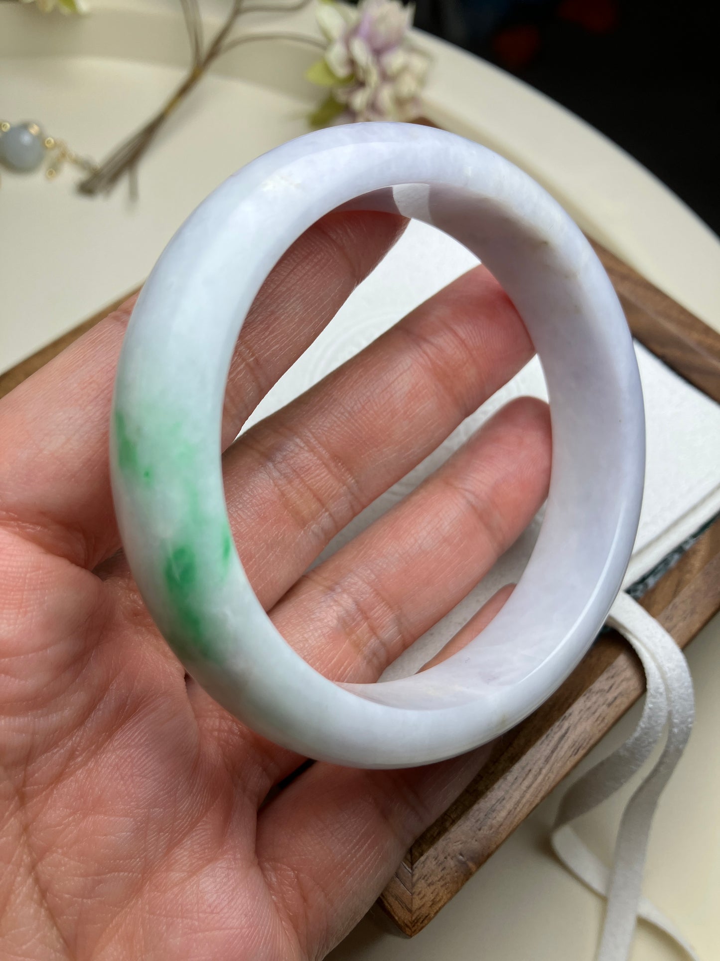 Jadeite Bangle Natural Light Spring Color Round Bar Jade Jadeite (56mm)(JB00237)