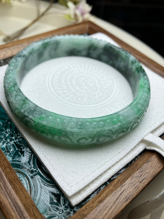 Jadeite Bangle Jadeite Jadeite Bangle with Floating Flowers (60mm)(JB000689)