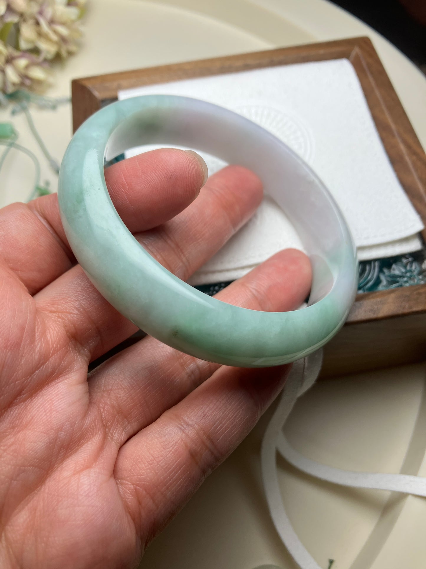 Jadeite Bangle Jadeite Jadeite Bangle with Floating Flowers (60mm)(JB000689)