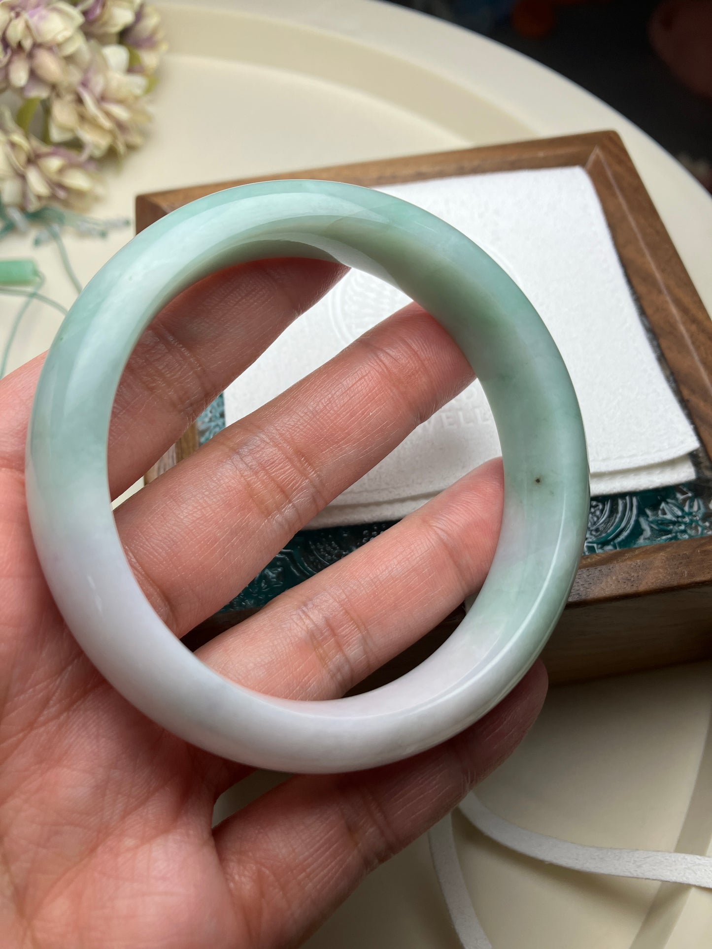 Jadeite Bangle Jadeite Jadeite Bangle with Floating Flowers (60mm)(JB000689)