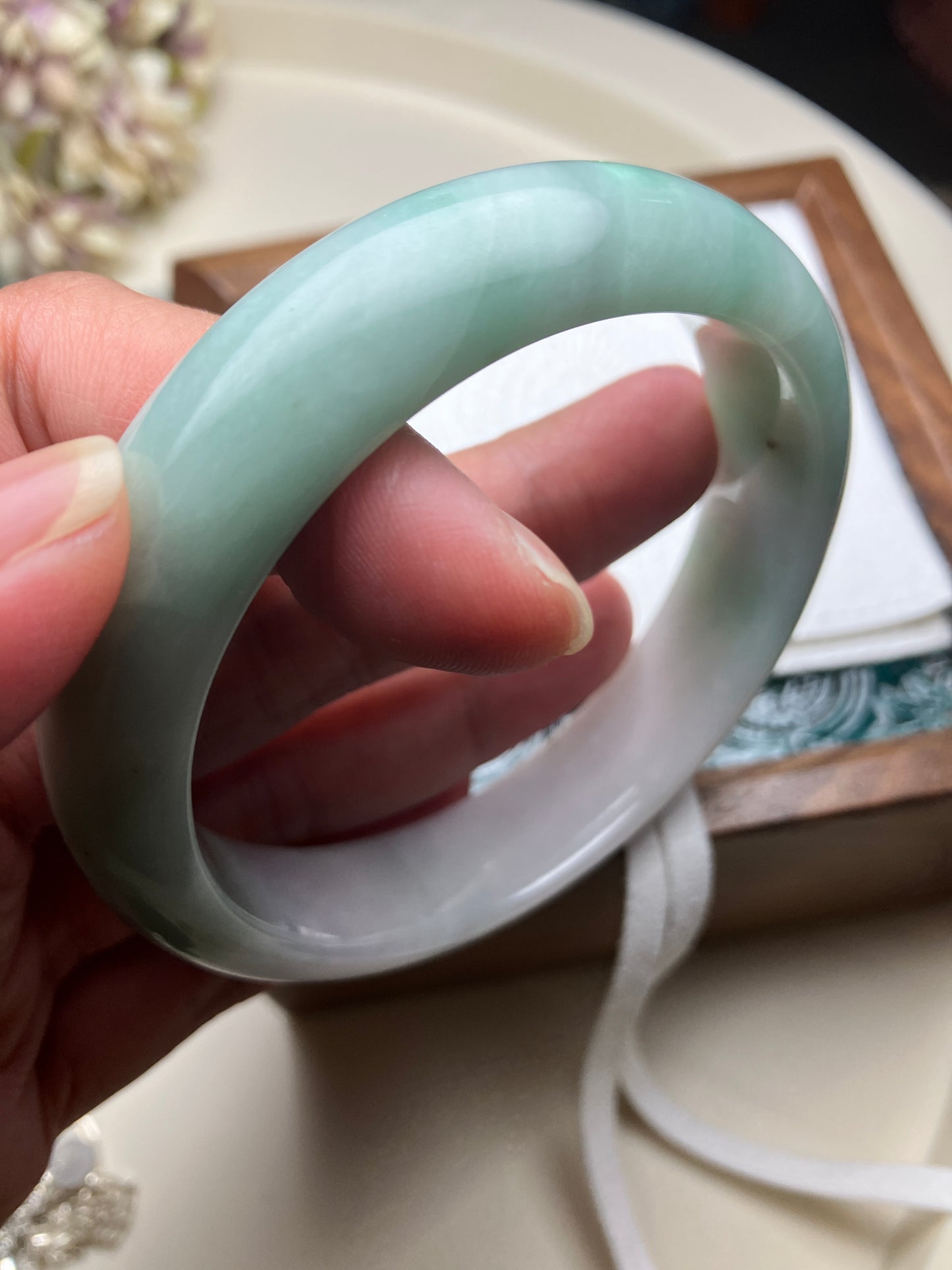 Jadeite Bangle Jadeite Jadeite Bangle with Floating Flowers (60mm)(JB000689)