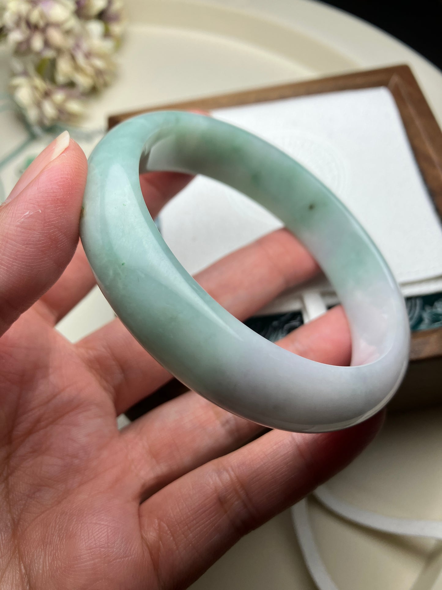 Jadeite Bangle Jadeite Jadeite Bangle with Floating Flowers (60mm)(JB000689)