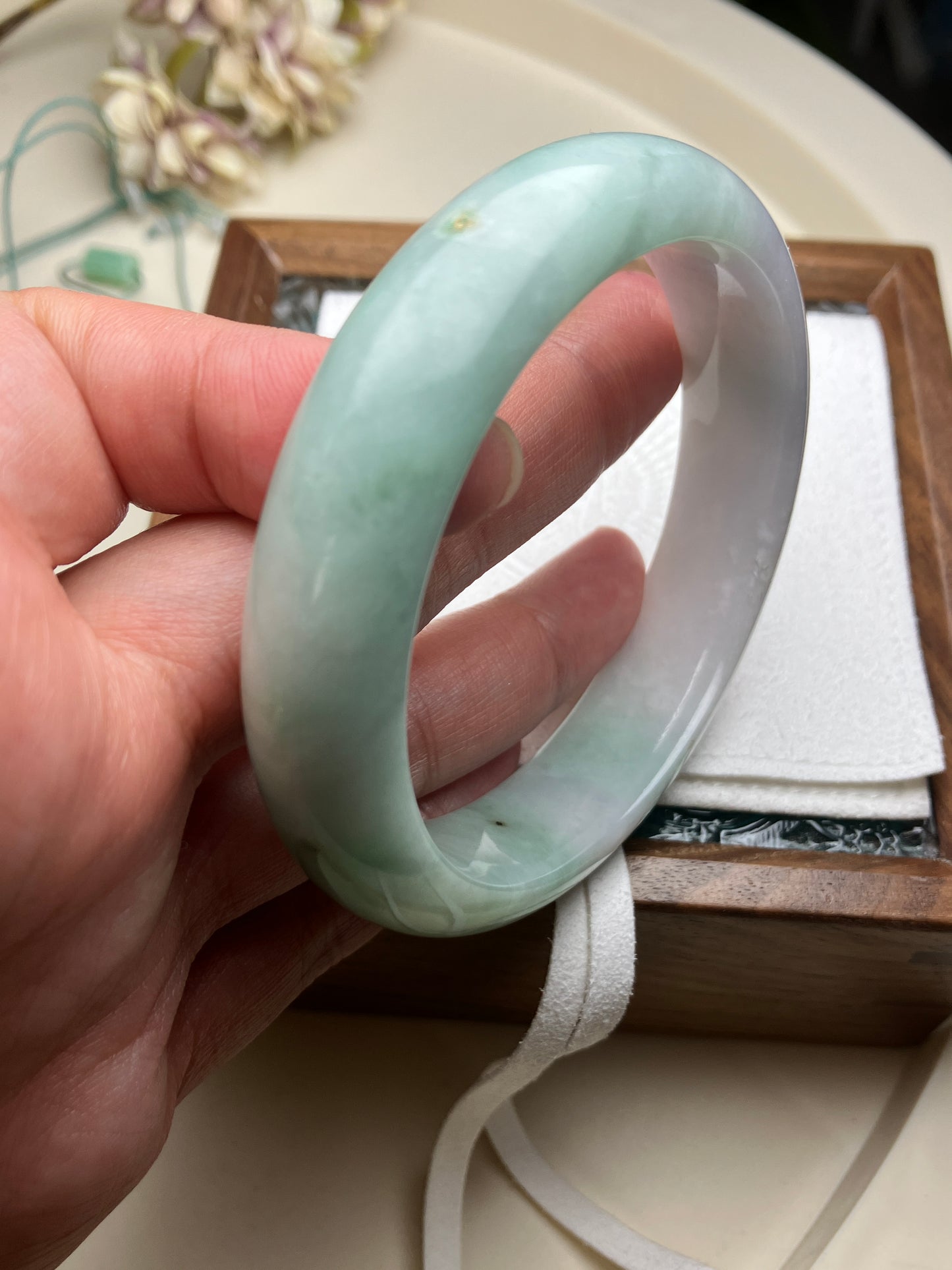 Jadeite Bangle Jadeite Jadeite Bangle with Floating Flowers (60mm)(JB000689)