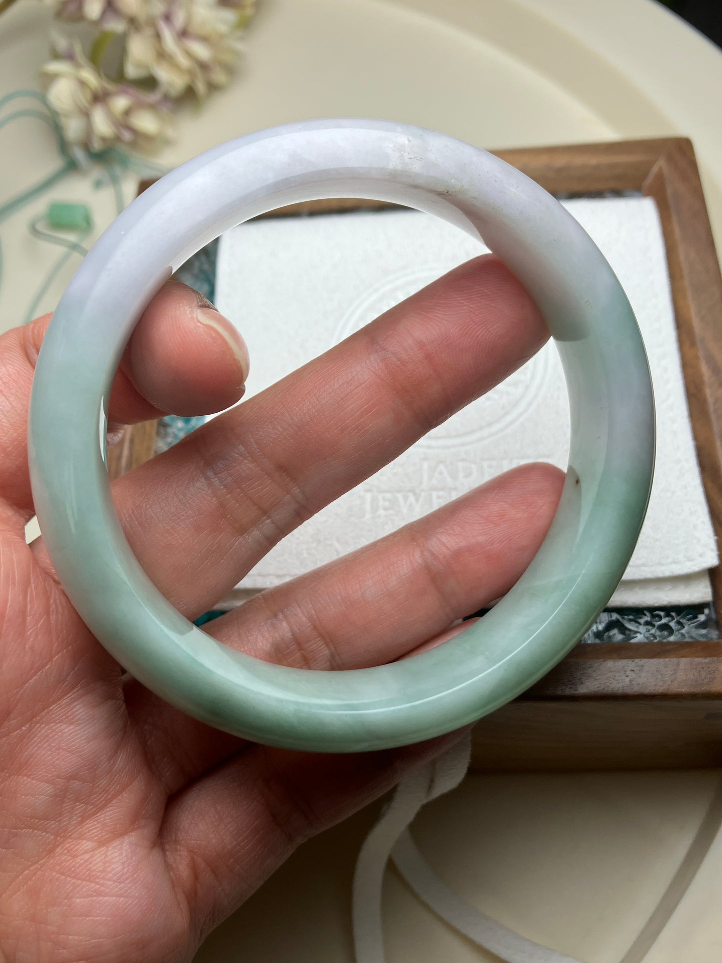 Jadeite Bangle Jadeite Jadeite Bangle with Floating Flowers (60mm)(JB000689)