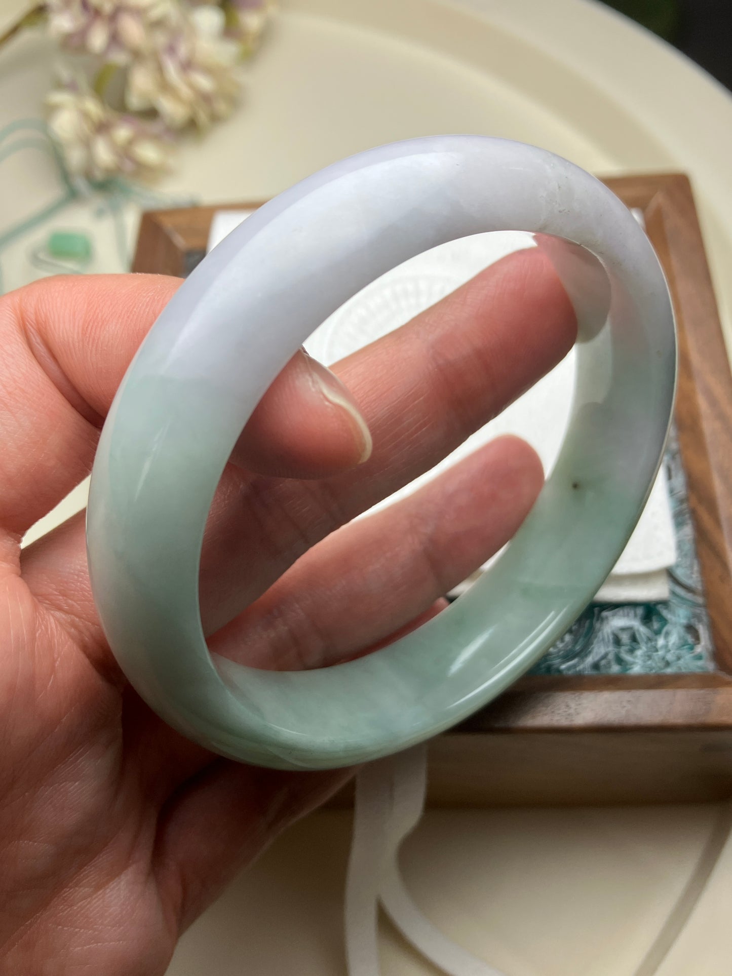 Jadeite Bangle Jadeite Jadeite Bangle with Floating Flowers (60mm)(JB000689)