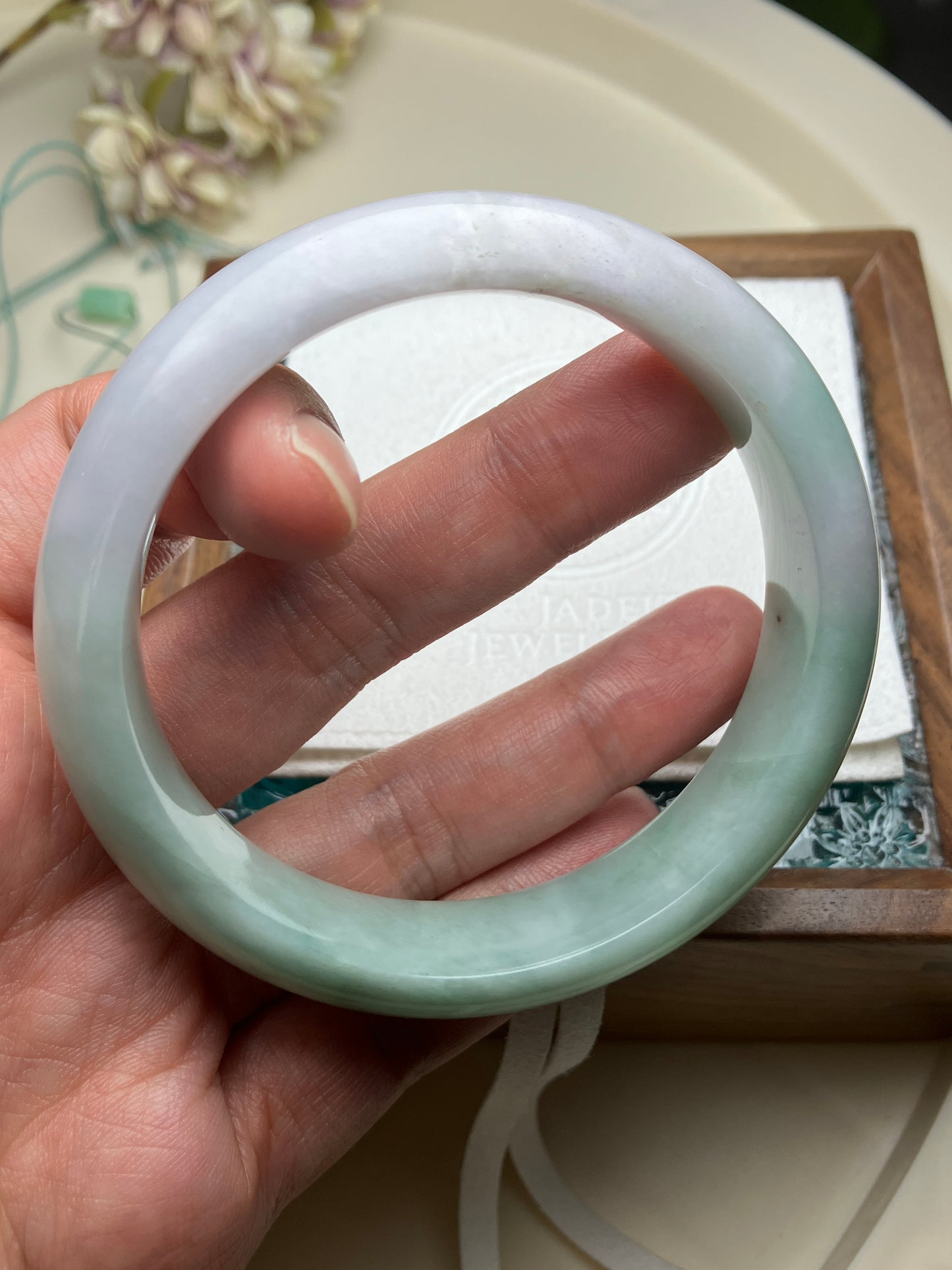 Jadeite Bangle Jadeite Jadeite Bangle with Floating Flowers (60mm)(JB000689)