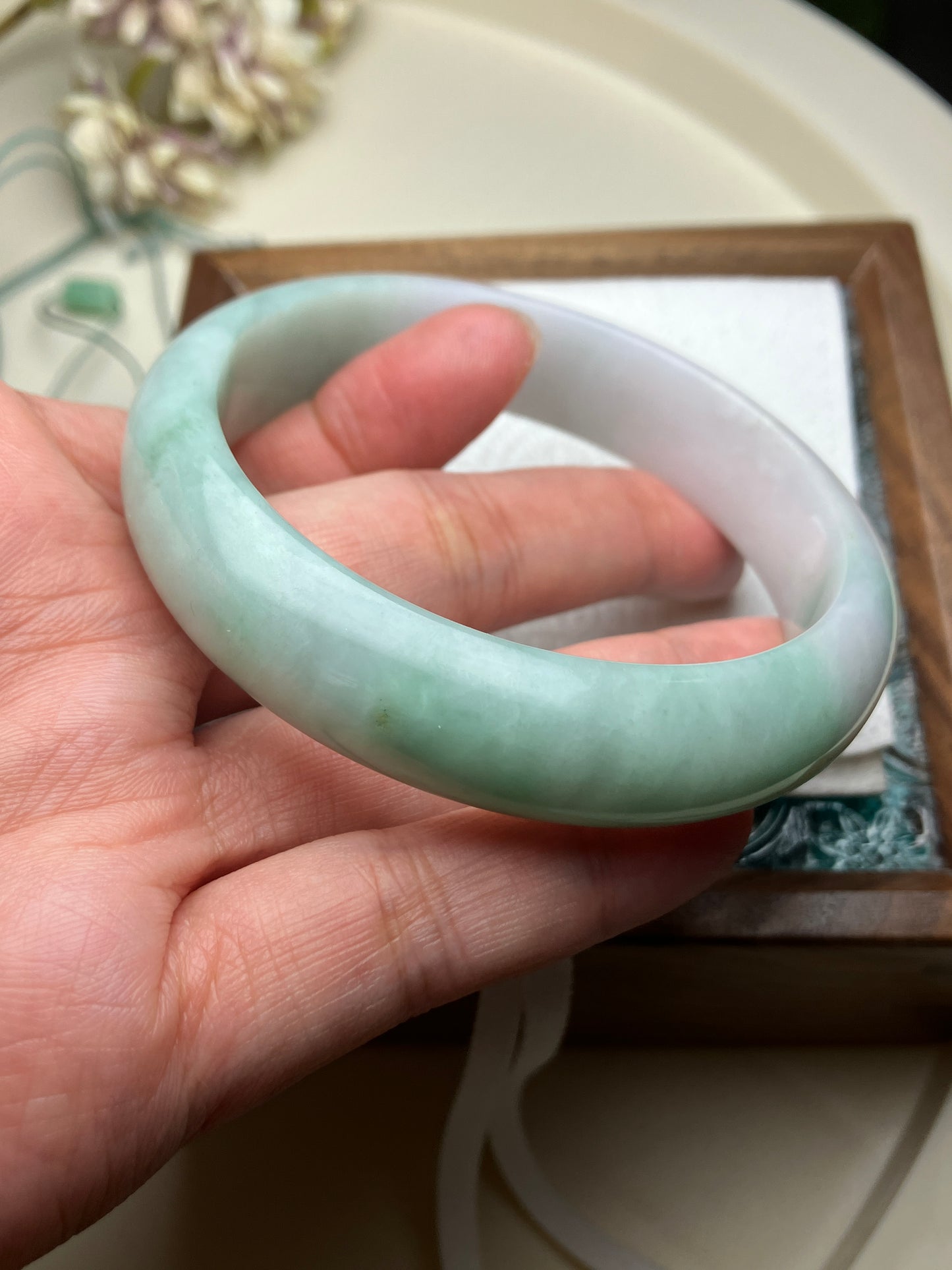 Jadeite Bangle Jadeite Jadeite Bangle with Floating Flowers (60mm)(JB000689)