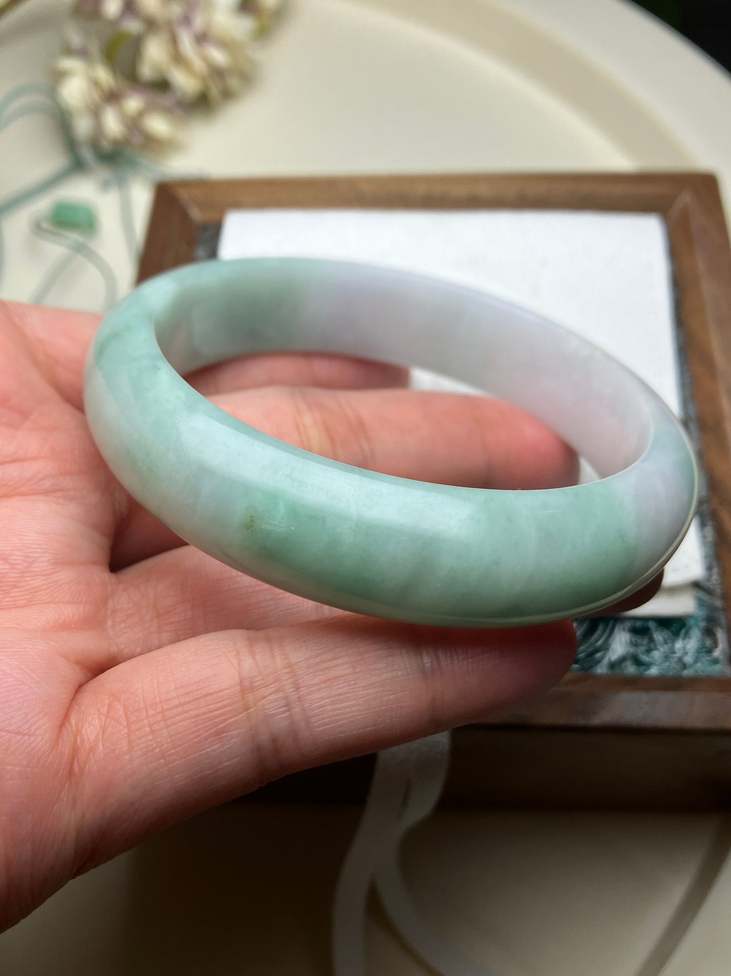 Jadeite Bangle Jadeite Jadeite Bangle with Floating Flowers (60mm)(JB000689)