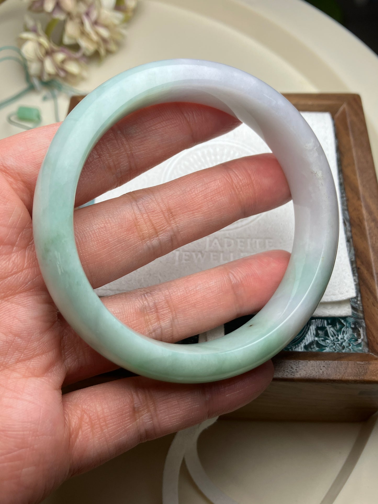 Jadeite Bangle Jadeite Jadeite Bangle with Floating Flowers (60mm)(JB000689)