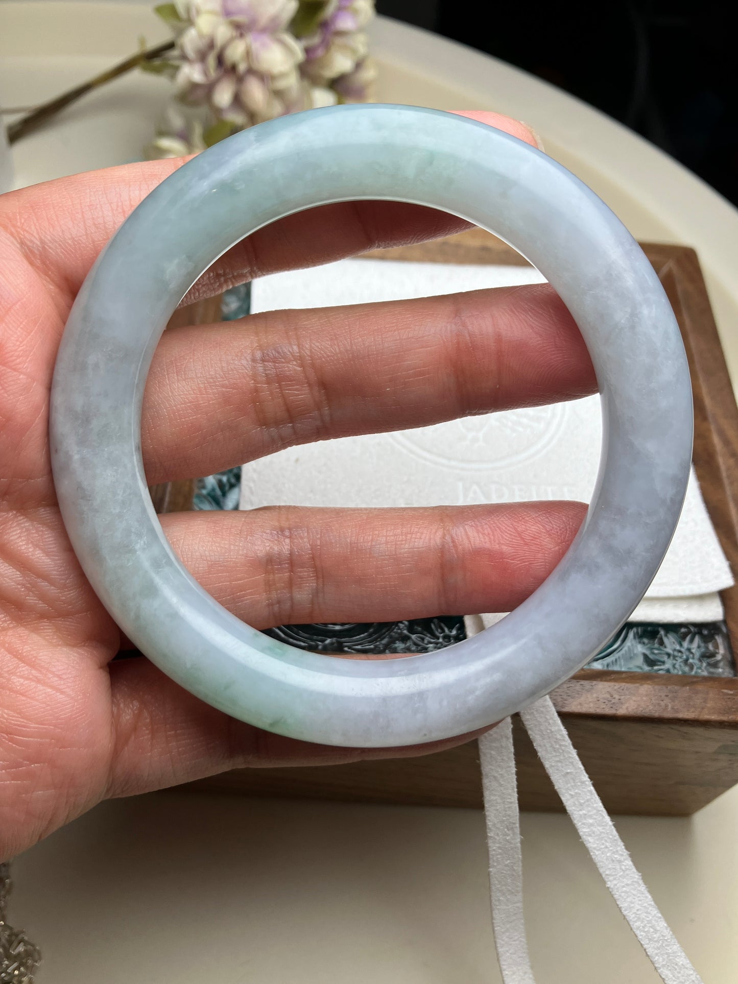 Jadeite Bangle Natural Light Spring Color Round Bar Jade Jadeite (56mm)(JB00237)