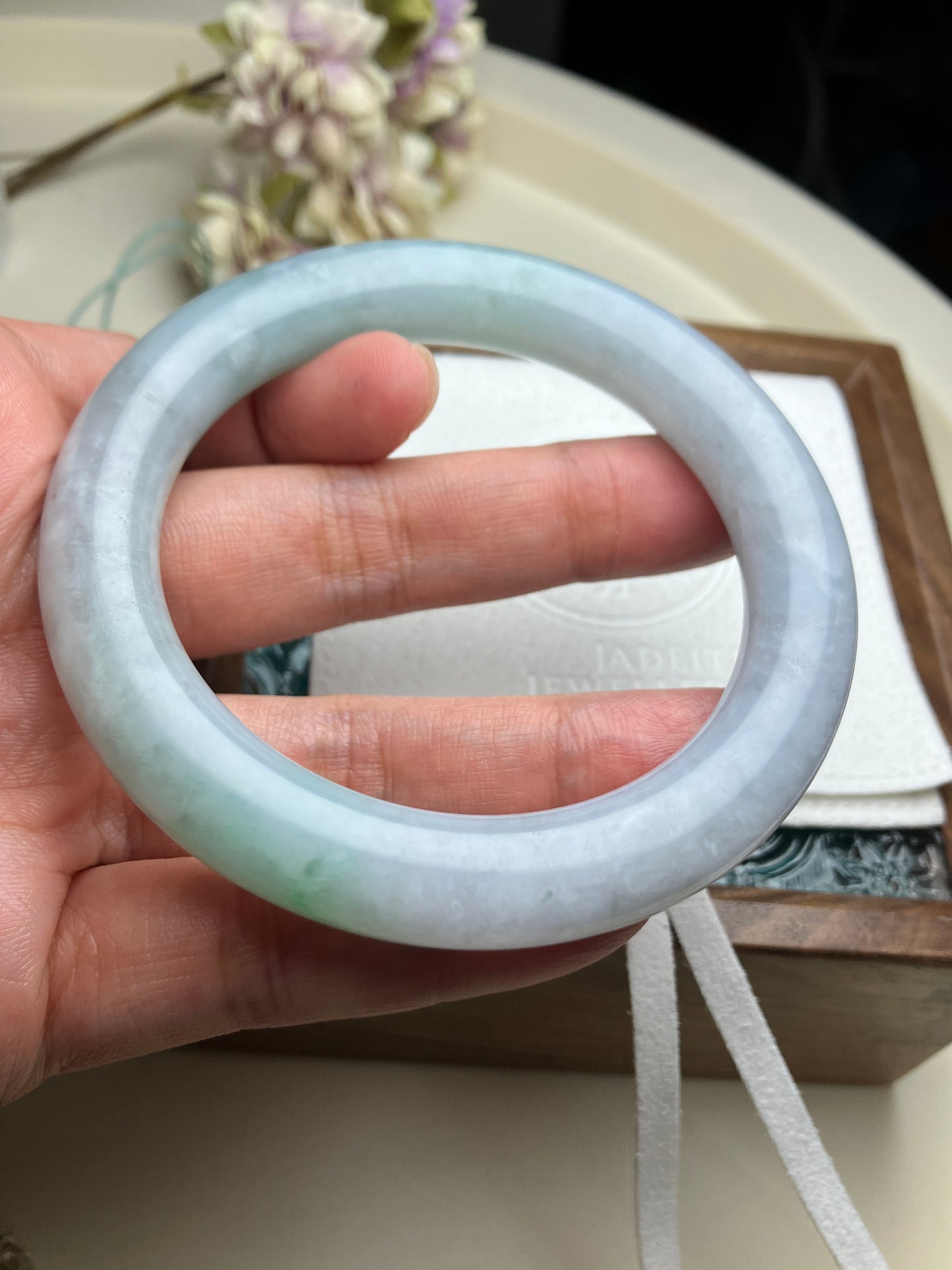 Jadeite Bangle Natural Light Spring Color Round Bar Jade Jadeite (56mm)(JB00237)