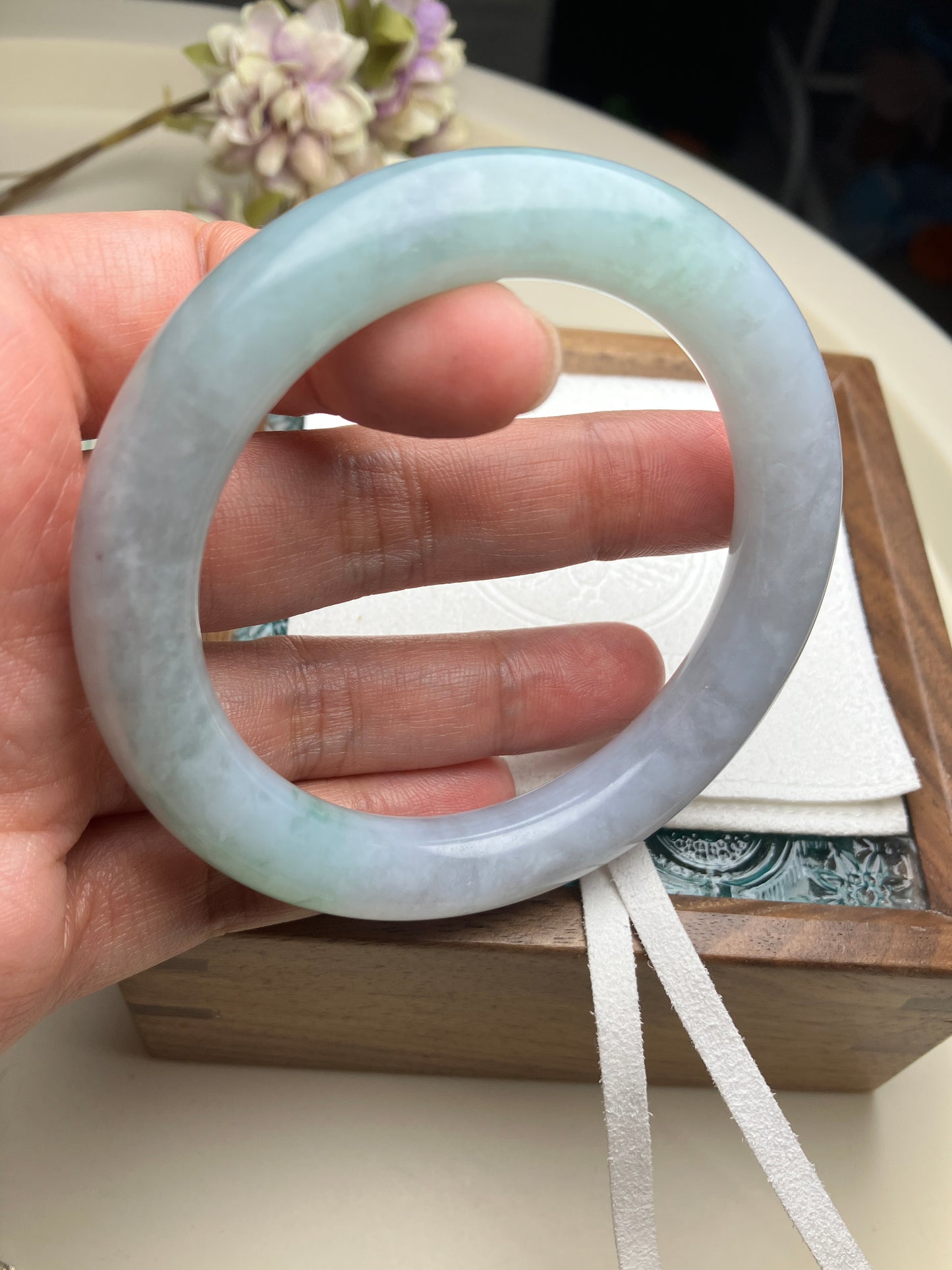 Jadeite Bangle Natural Light Spring Color Round Bar Jade Jadeite (56mm)(JB00237)