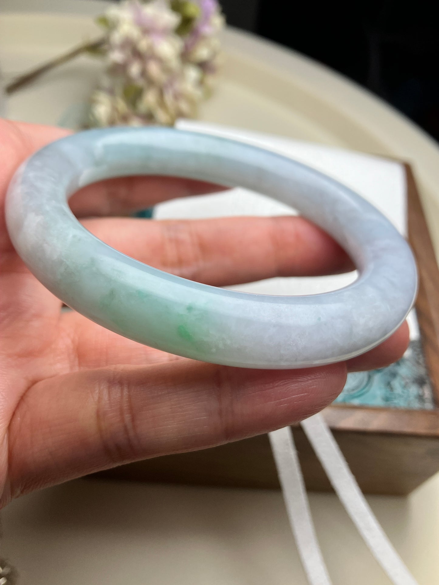 Jadeite Bangle Natural Light Spring Color Round Bar Jade Jadeite (56mm)(JB00237)