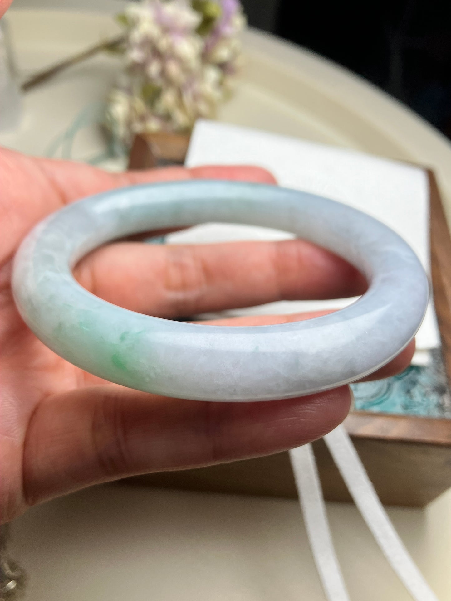 Jadeite Bangle Natural Light Spring Color Round Bar Jade Jadeite (56mm)(JB00237)