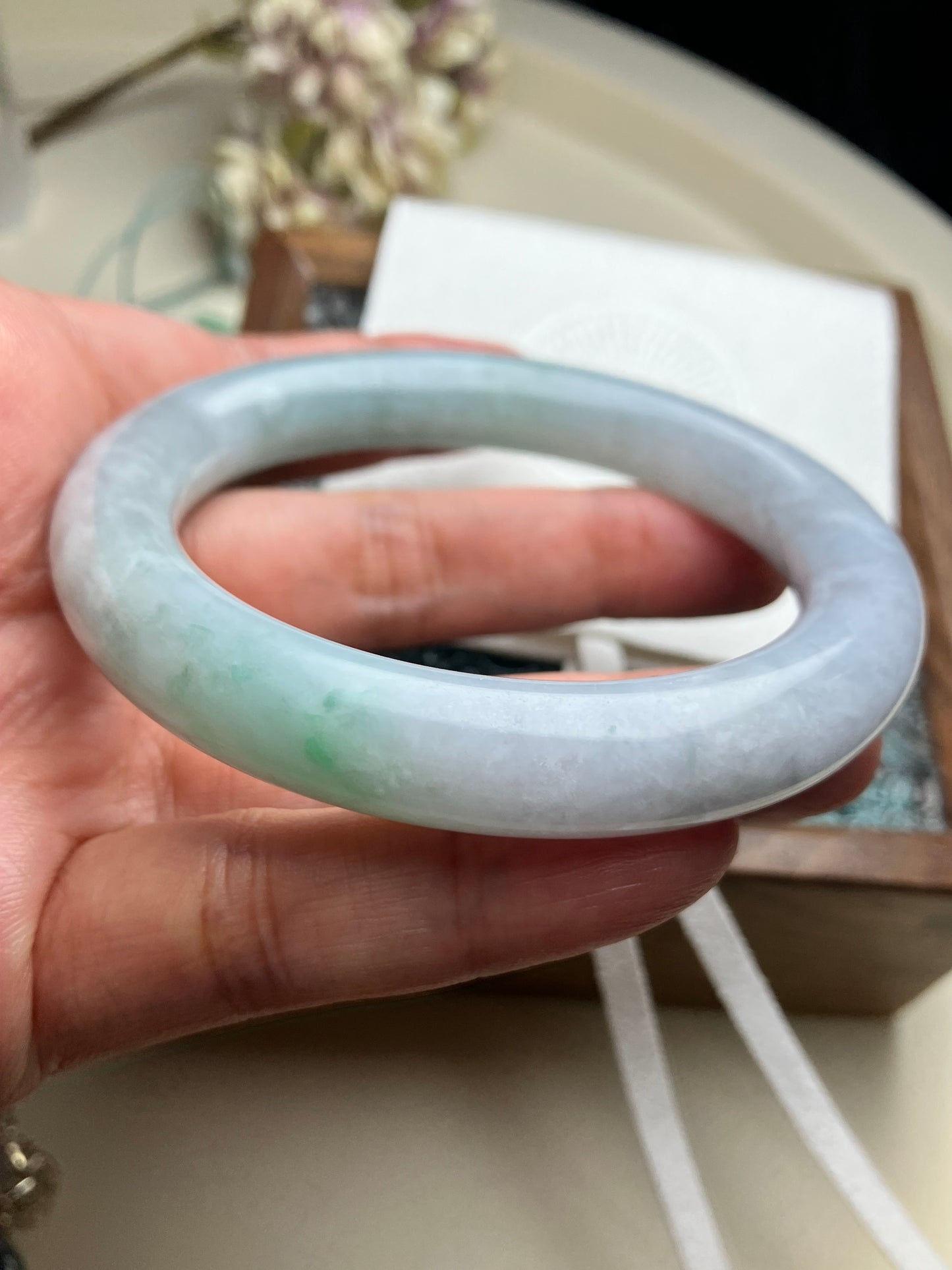 Jadeite Bangle Natural Light Spring Color Round Bar Jade Jadeite (56mm)(JB00237)