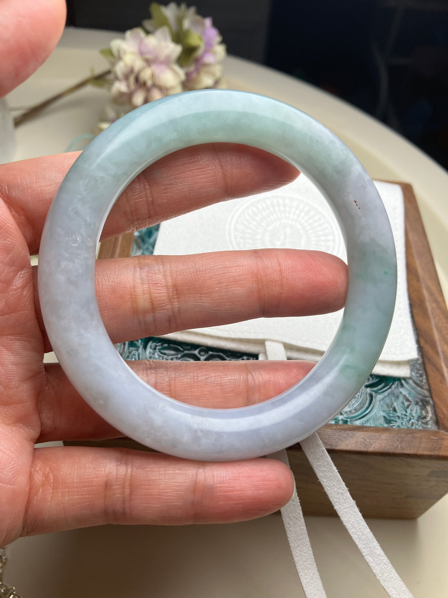 Jadeite Bangle Natural Light Spring Color Round Bar Jade Jadeite (56mm)(JB00237)