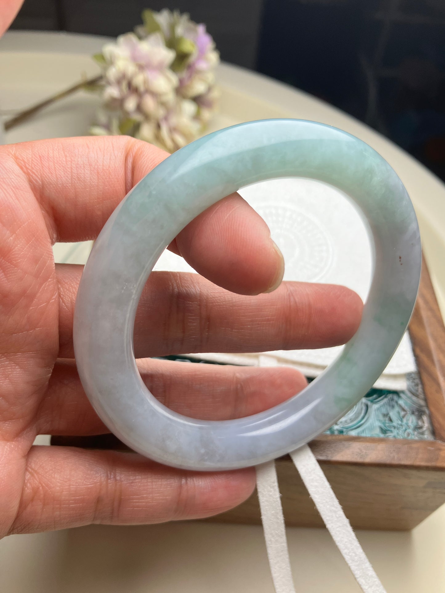 Jadeite Bangle Natural Light Spring Color Round Bar Jade Jadeite (56mm)(JB00237)