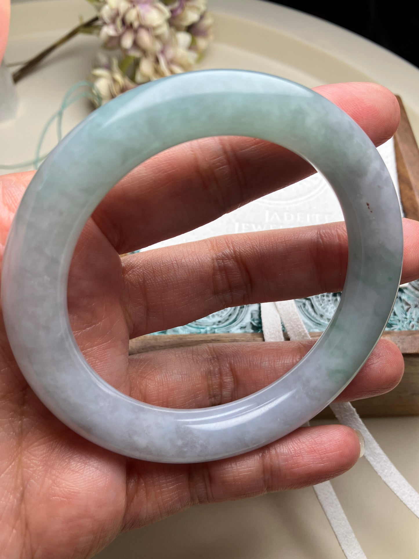 Jadeite Bangle Natural Light Spring Color Round Bar Jade Jadeite (56mm)(JB00237)