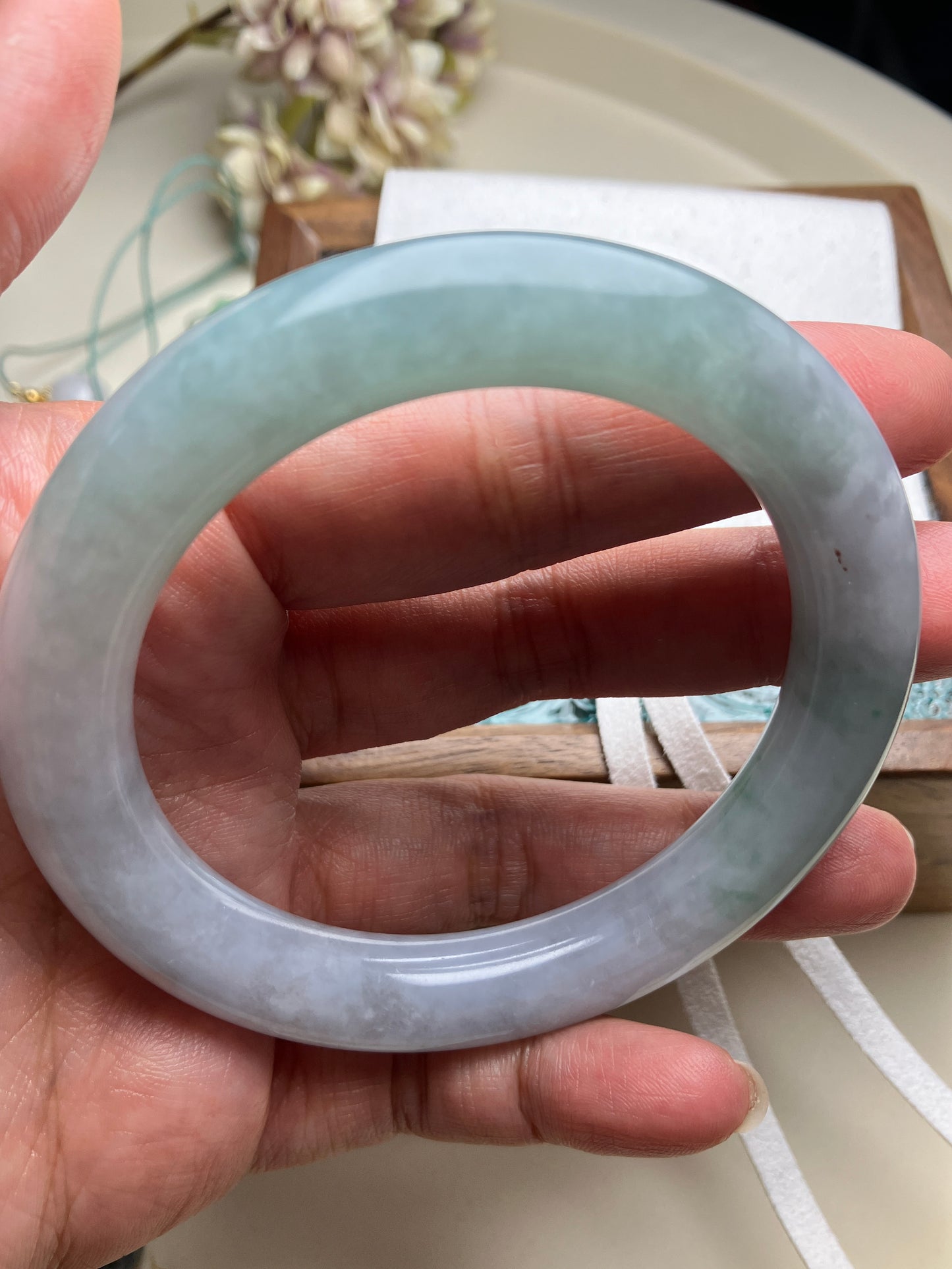 Jadeite Bangle Natural Light Spring Color Round Bar Jade Jadeite (56mm)(JB00237)