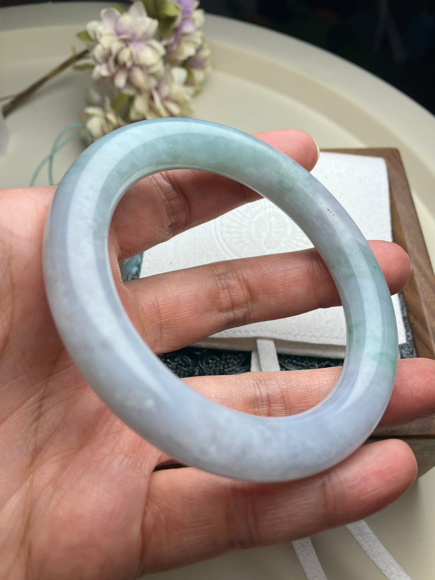 Jadeite Bangle Natural Light Spring Color Round Bar Jade Jadeite (56mm)(JB00237)