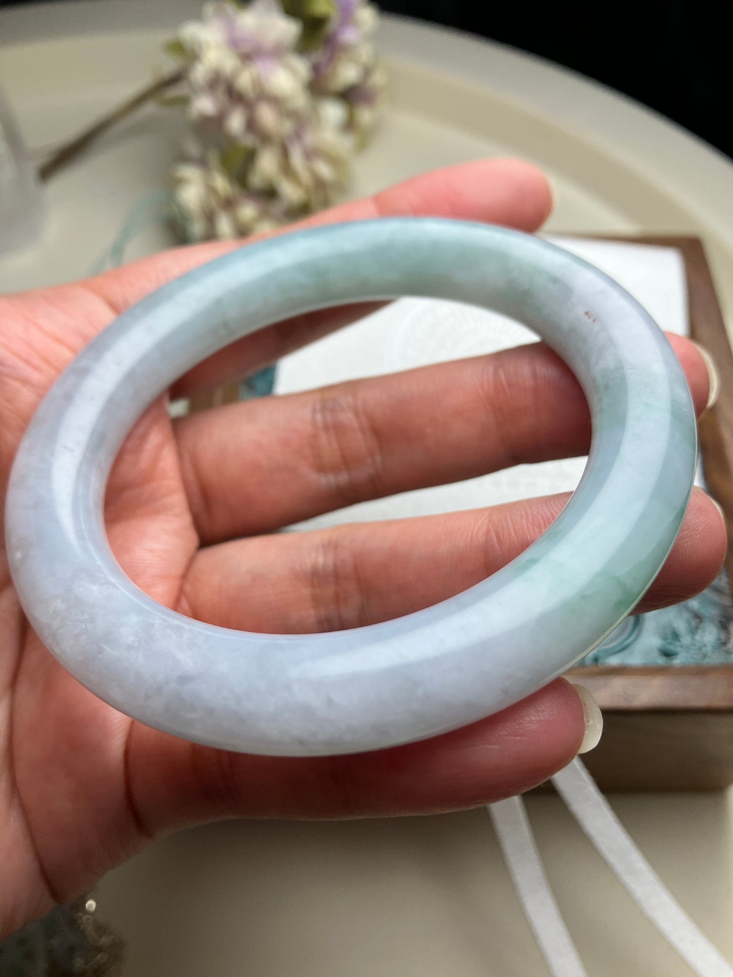 Jadeite Bangle Natural Light Spring Color Round Bar Jade Jadeite (56mm)(JB00237)