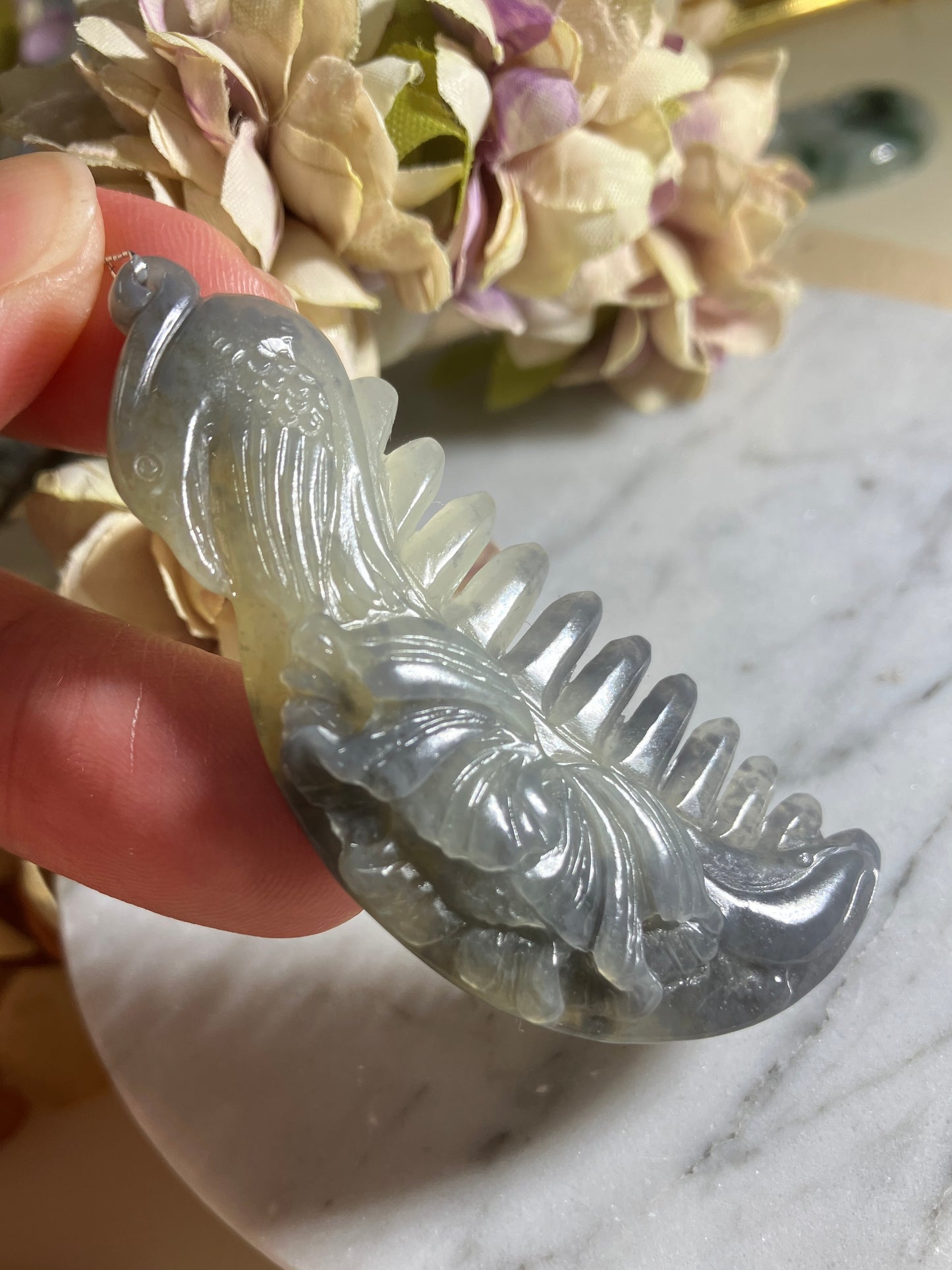 Natural Nephrite Jade Comb 天然和田玉梳(NJHB003)