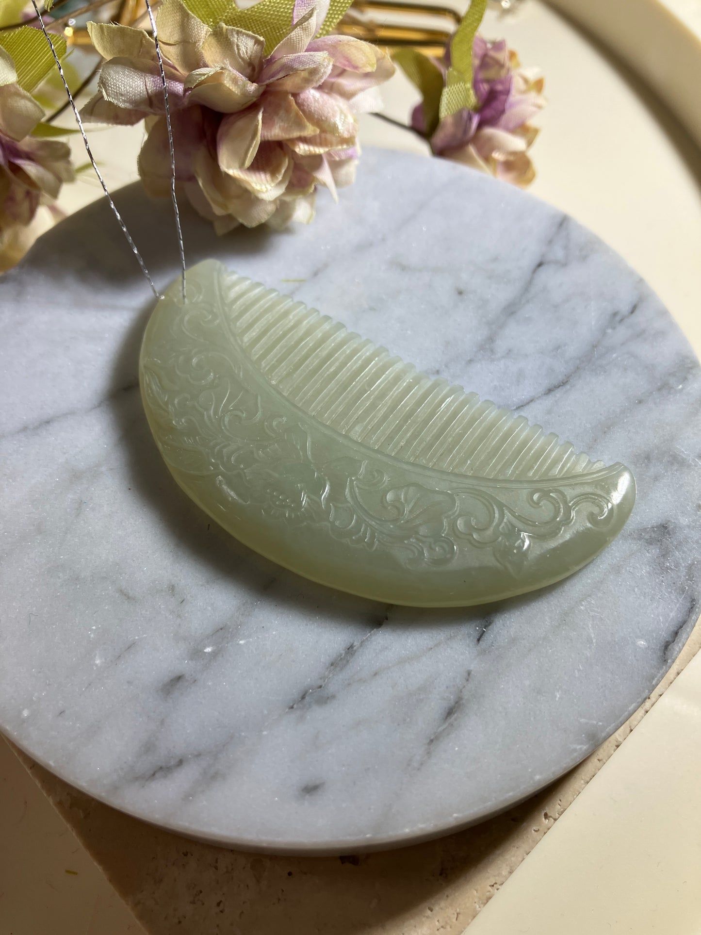 Natural Nephrite Jade Comb天然和田晴水梳(NJHB001)